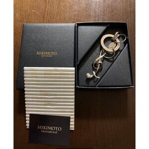 NWB MIKIMOTO G clef key chain pearl decoration music note silver tone bag charm